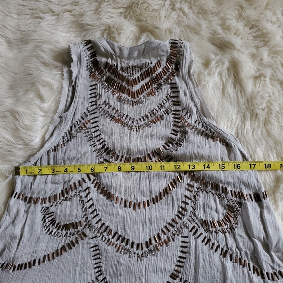 Free People Ferris Wheel Beaded Mock Neck Open Back Top Gray Size XS - Picture 15 of 16